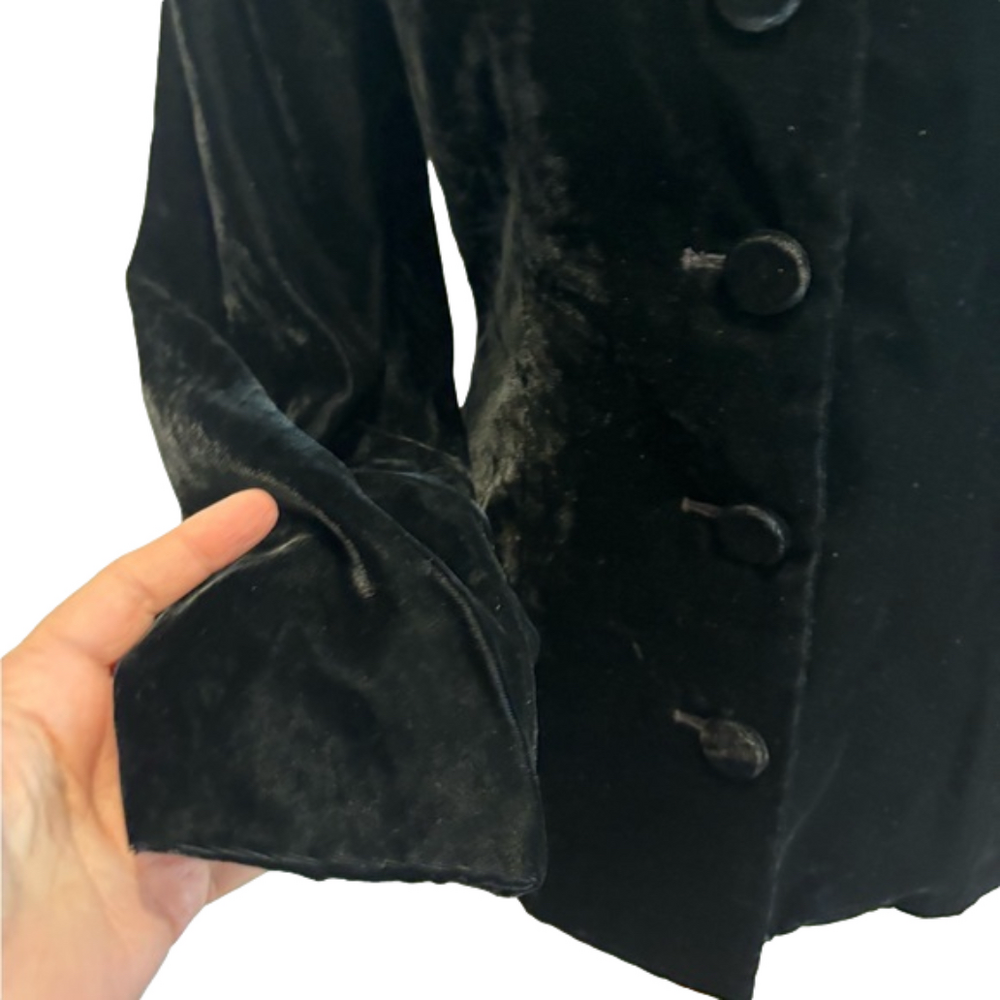90s TALBOTS BLACK VELVET BLAZER FITTED HOURGLASS CRUSHED VICTORIAN VIBE SZ 12P - Picture 8 of 11